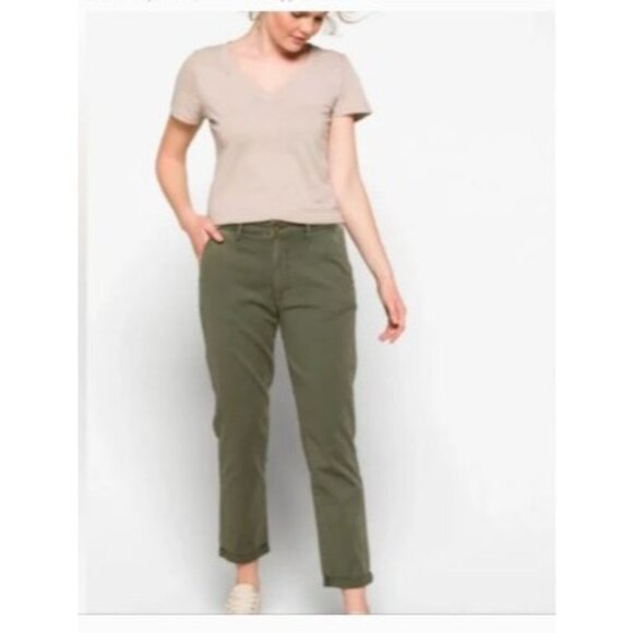 Cosmic Blue Love cropped denim stretch pants women's Size 33 command green new - Picture 1 of 6